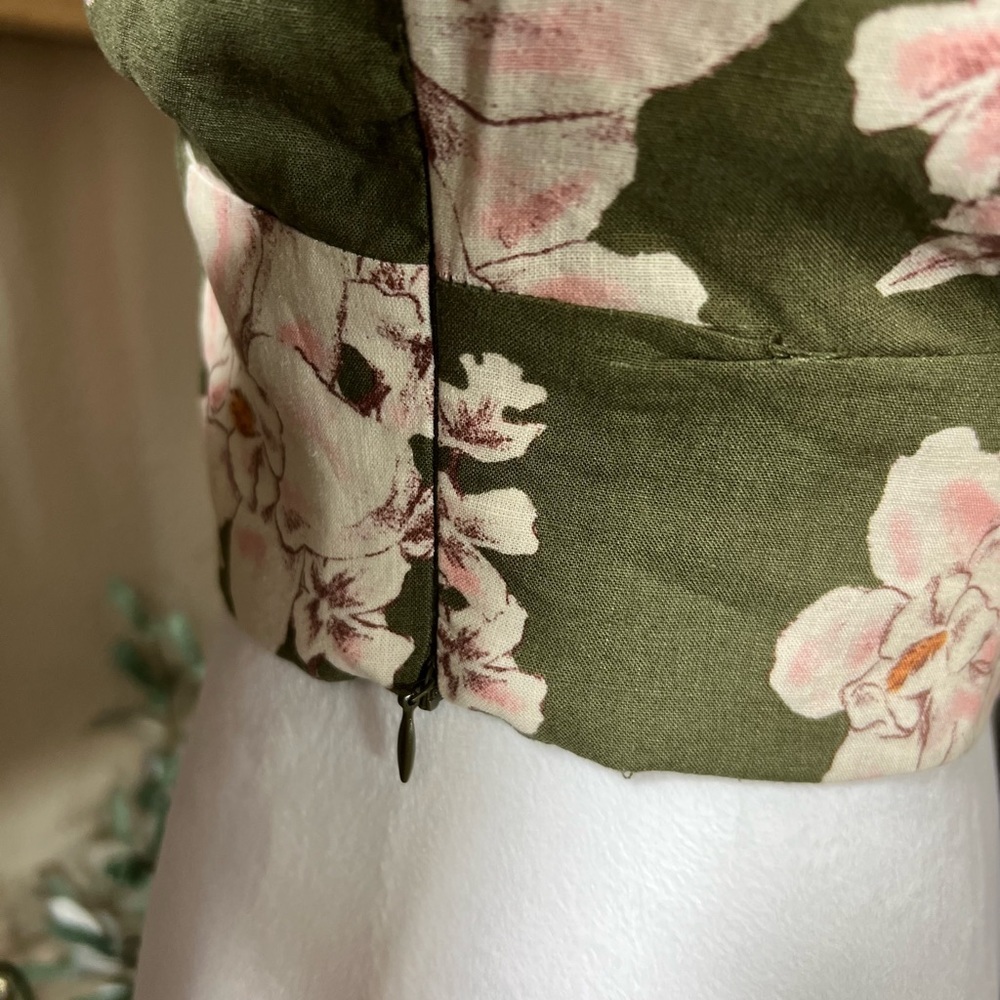 NEW ZARA 2023 CRUISE LINEN BLEND Printed Floral Bell sleeves crop top Large L - Picture 5 of 9